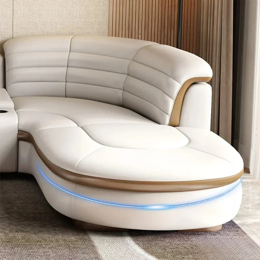 Luxury L-Shaped Genuine Leather Sectional Sofa Sets with USB, Bluetooth Speaker - MINGDIBAO Living Room Italian Leather Couches