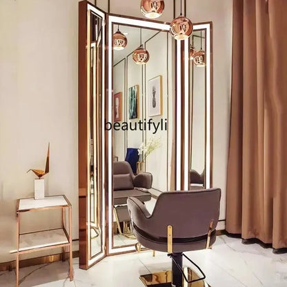 Barber shop, hairdressing, hairdressing salon special barber shop mirror, lamp mirror table
