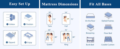 Maxzzz 10-12'' Twin/King/Queen Size Mattress, Bed with Gel Memory Foam & Individually Pocket Coils for Pressure Relief & Support