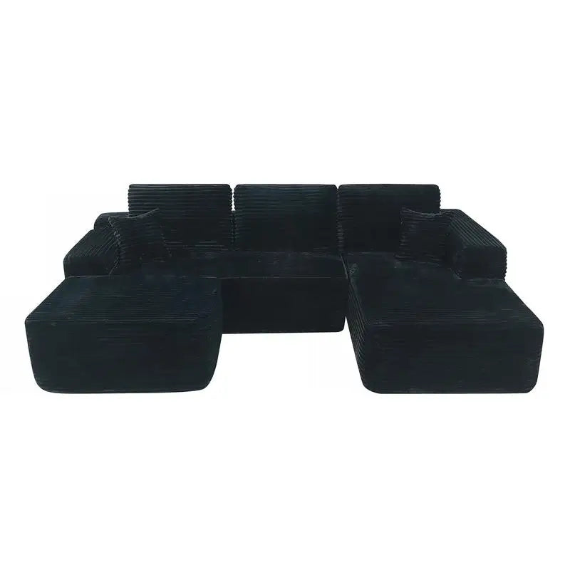 Modern U-Shaped Sectional Couch with Deep Seat, Plush Upholstered Sofa for Living Room and Bedroom, No Assembly Needed, Black