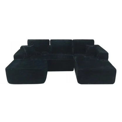 Modern U-Shaped Sectional Couch with Deep Seat, Plush Upholstered Sofa for Living Room and Bedroom, No Assembly Needed, Black