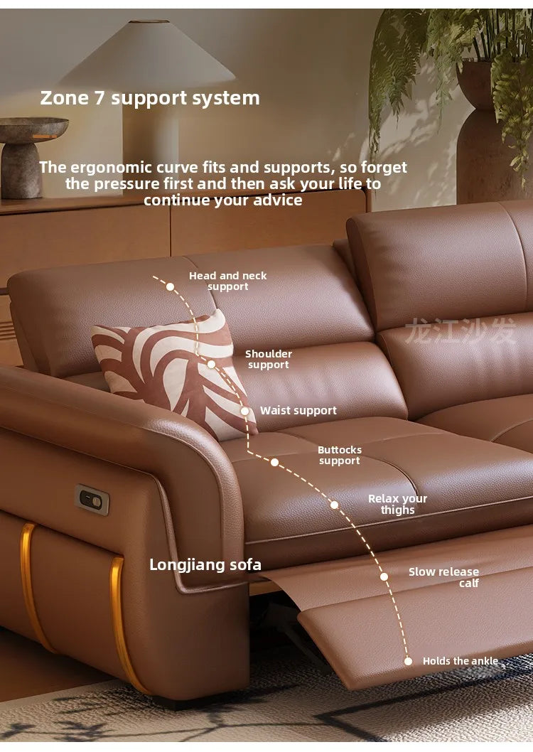 LH Electric Retractable Sofa Bed Dual-use Genuine Leather Small Apartment First Layer Cowhide Sofa