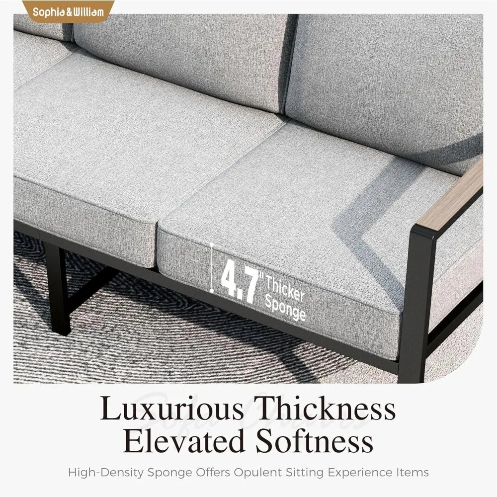 Modern Patio Furniture Set Outdoor Conversation Set 6pcs Heavy Duty with Soft Cotton-Filled Textilene Fabric fo