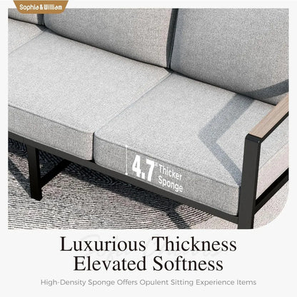 Modern Patio Furniture Set Outdoor Conversation Set 6pcs Heavy Duty with Soft Cotton-Filled Textilene Fabric fo