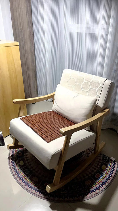 Wooden Rocking Chair Lounge Chair High Backrest Rocking Armchair Accent Chair with Lumber Pillow