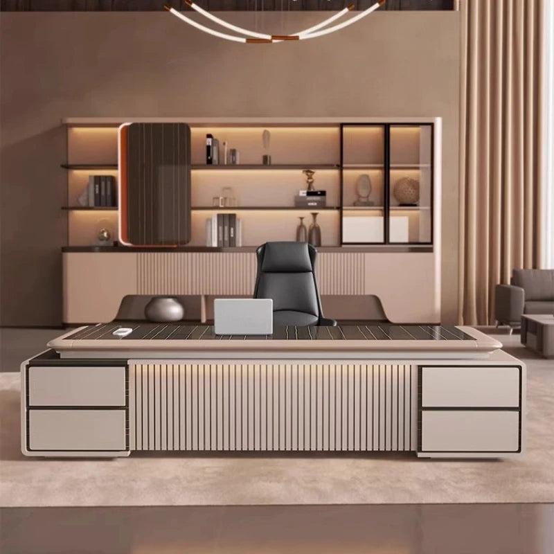 luxury Computer Office Desk Standing L Shaped Writing Boss Table Lift Up Table Gaming Sedentary Filing Cabinet Boss Furniture