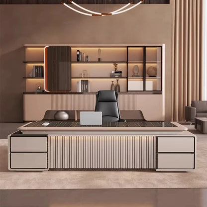 luxury Computer Office Desk Standing L Shaped Writing Boss Table Lift Up Table Gaming Sedentary Filing Cabinet Boss Furniture