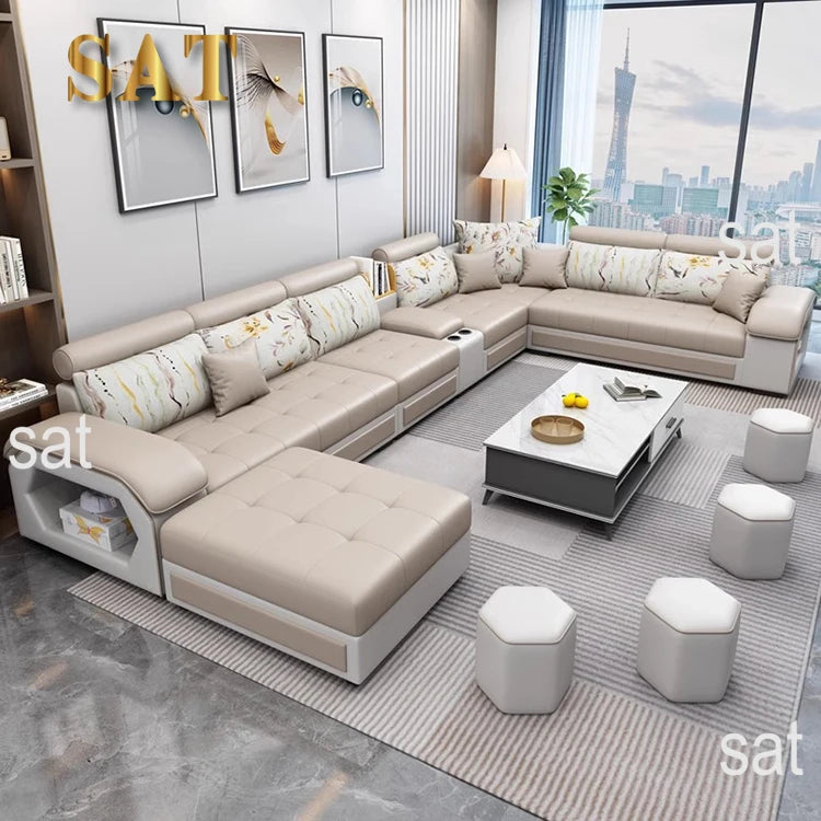 #For Modern Multifunctional U-Shaped Sofa Set Living Room Furniture Corner Sofa with Speakers 7 Seater Fabric Sofa Set*