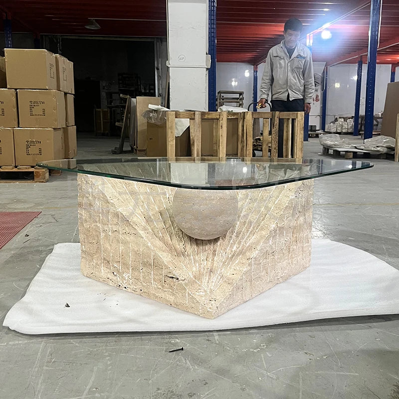 A Nordic Wabi-sandy Wind Natural Travertine Coffee Table Living Room Small Apartment Broken Creative Tea Table