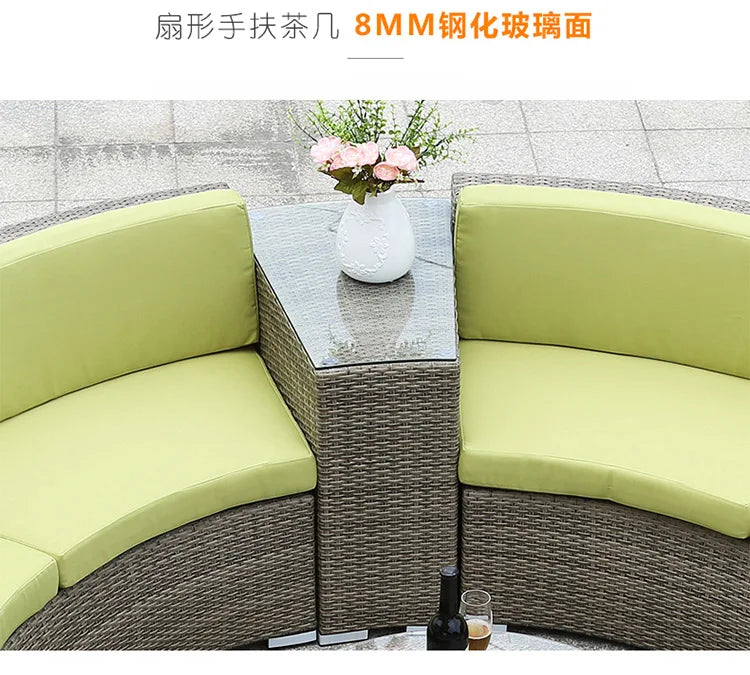Outdoor round rattan sofa combination curved living room sofa