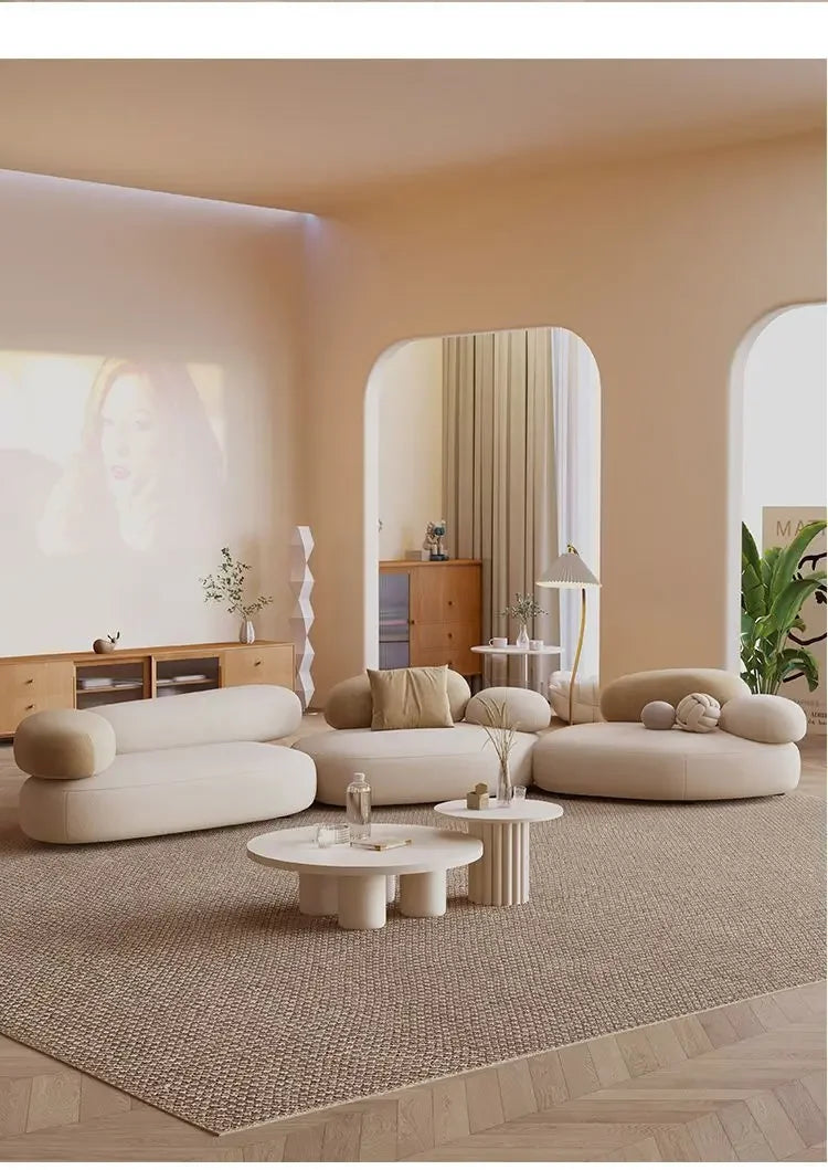 Fabric sofa cobblestone curved small apartment living room special-shaped rental house simple light luxury modern sitting area