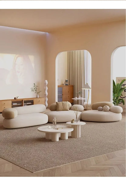 Fabric sofa cobblestone curved small apartment living room special-shaped rental house simple light luxury modern sitting area