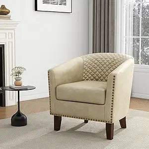 Modern Faux Leather Club Chair with Rounded Arms for Comfortable Living Room and Bedroom Use