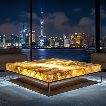 Square luminous jade coffee table villa living room marble high-end Venice brown home