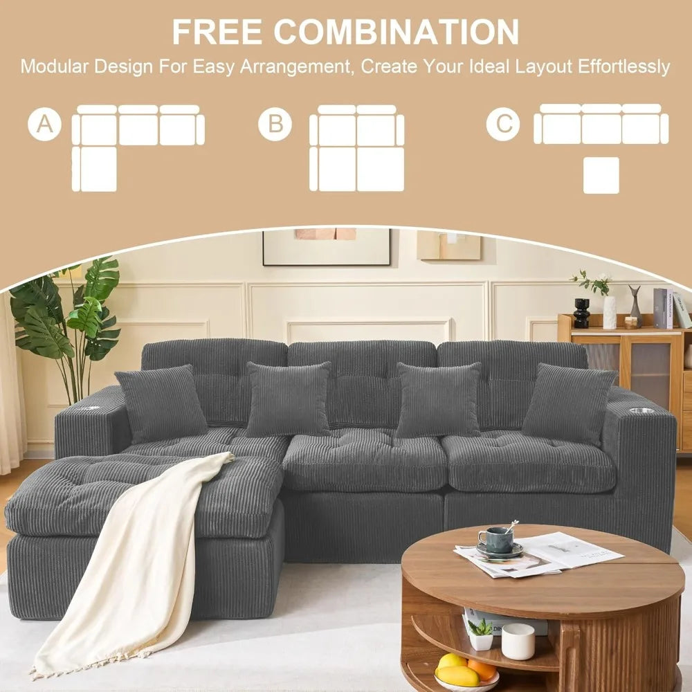 105 Inch Cloud Sectional Couch Modern Modular Sectional Sofa with Deep Seat - L Shaped Comfy 3 Seater Sectional Couches