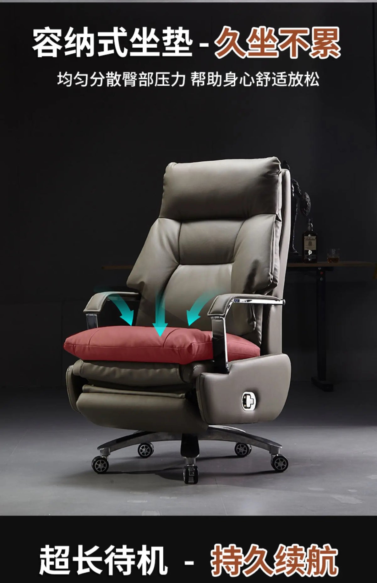 Bedroom Armchair 7-Point Vibrating Leather Office Chair With Wheels Solid Wood Frame Electric Footrest Furniture Gamer Computer