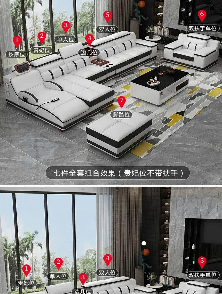 Popular and durable massage seat, cowhide multifunctional living room furniture, leather art storage, sofa combination