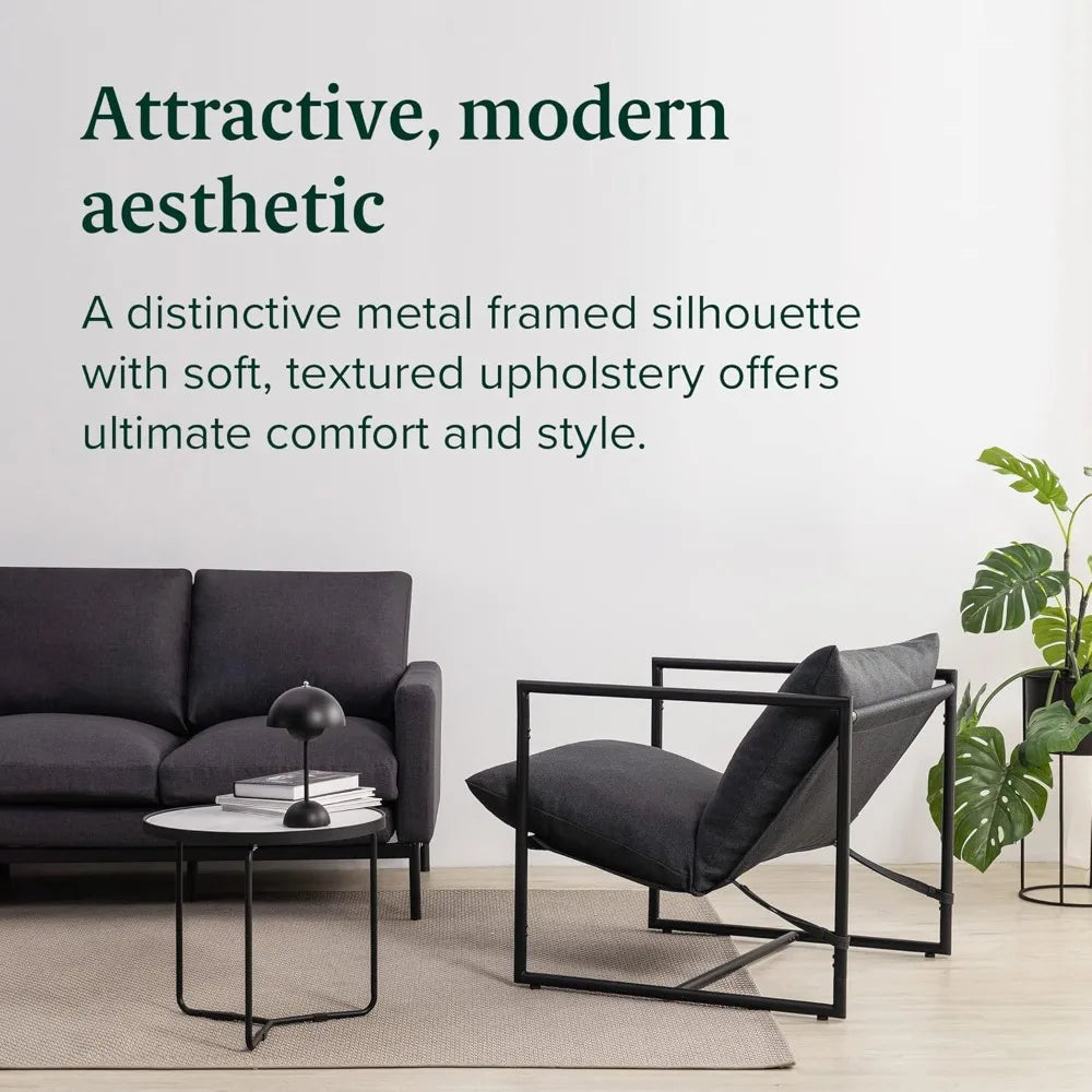 Modern Metal Accent Chair with Shredded Foam Cushion, Dark Grey, Easy Assembly, 250 lbs Capacity