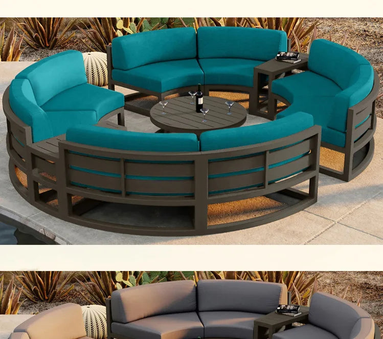 Outdoor sofa courtyard villa garden outdoor arc leisure combination aluminum alloy waterproof sunscreen rattan sofa