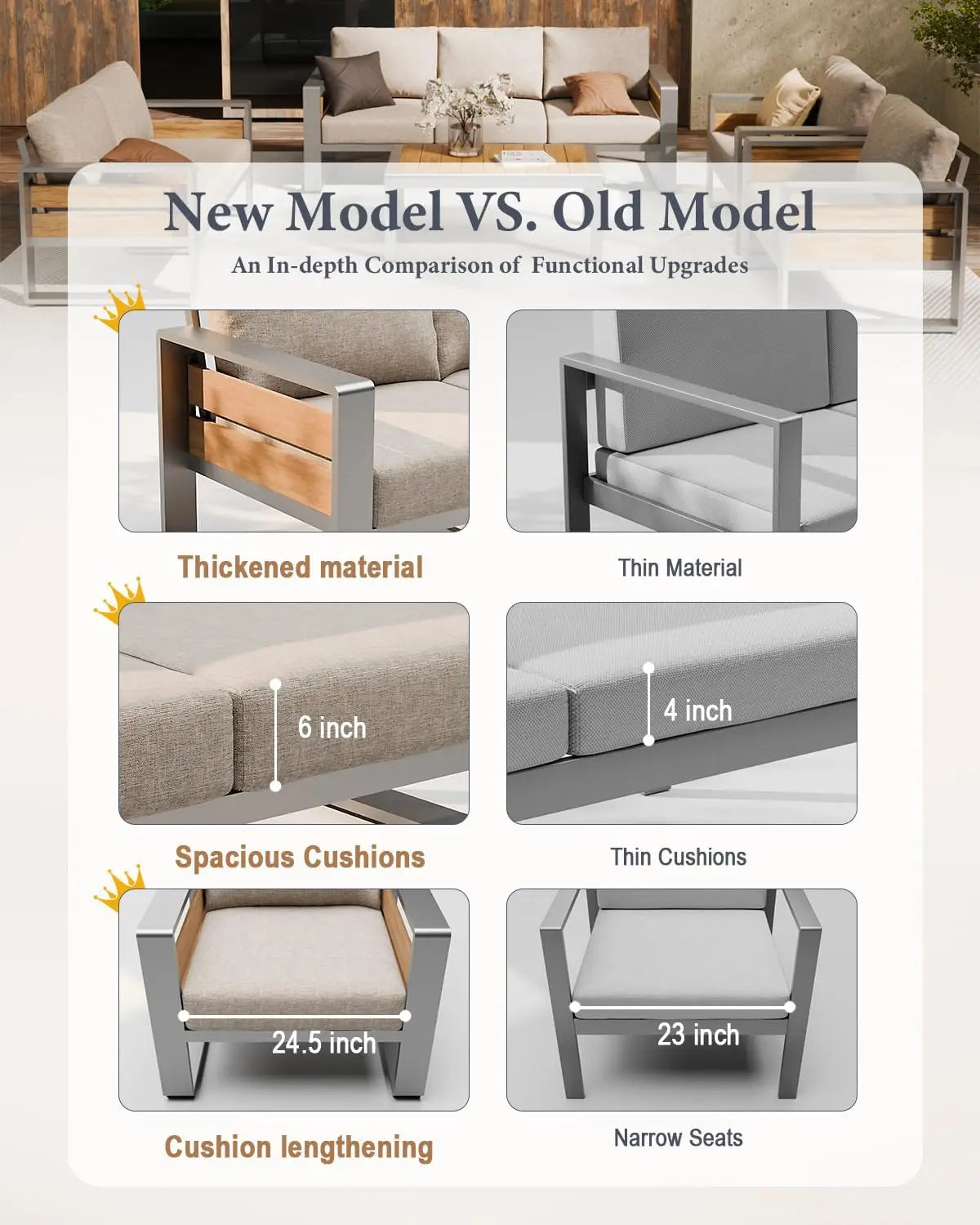 Aluminum Outdoor Patio Furniture - 2 Pcs Armchair, All-Weather Metal Modern Outside Furniture with Washable Thick Cushion