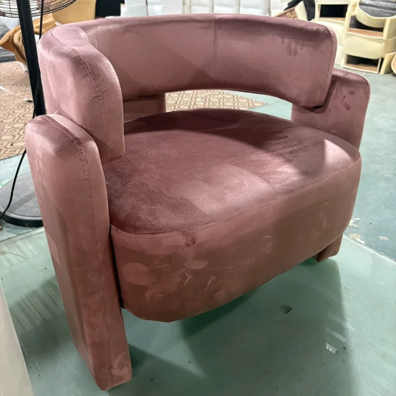 Nordic Chaise Loung Frosted Velvet Accent Chairs Curved Backrest Solid Wood Frame High Density Sponge Living Room Single Sofas