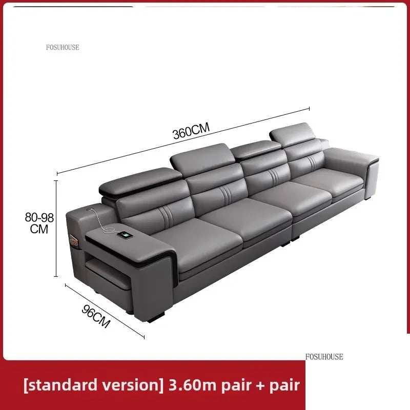 Modern Large Apartment Chaise Leather Sofa Combination Set Light Luxury Living Room Sofas Creative Office Comfortable Large Sofa