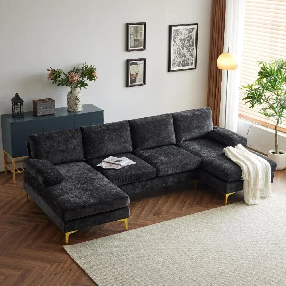 121 Inch Cloud Couch Comfortable Modular Sectional Sofa For Living Room Modern Linen 3-seat Convertible Loveseat Sofa Apartment