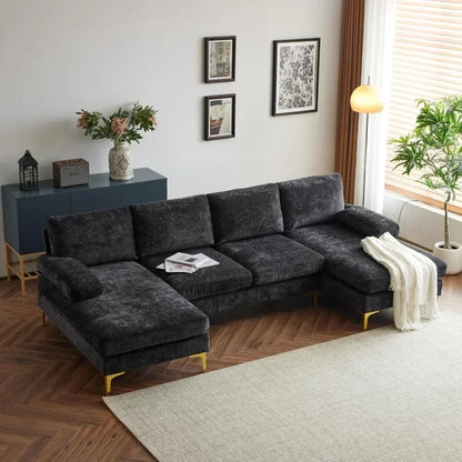 121 Inch Cloud Couch Comfortable Modular Sectional Sofa For Living Room Modern Linen 3-seat Convertible Loveseat Sofa Apartment