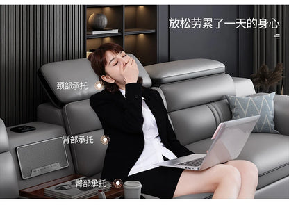 Genuine Leather Sofa Cowhide Modern Wireless Charging Smart Audio Sofa Living Room Corner Combination Divano Home Furniture