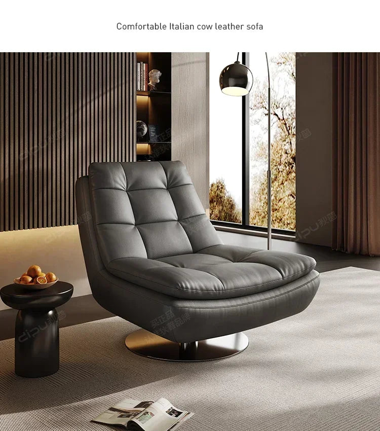 Genuine Leather Couch Single Minimalist Cream Style Living Room Small Apartment Bedroom Leisure Chair