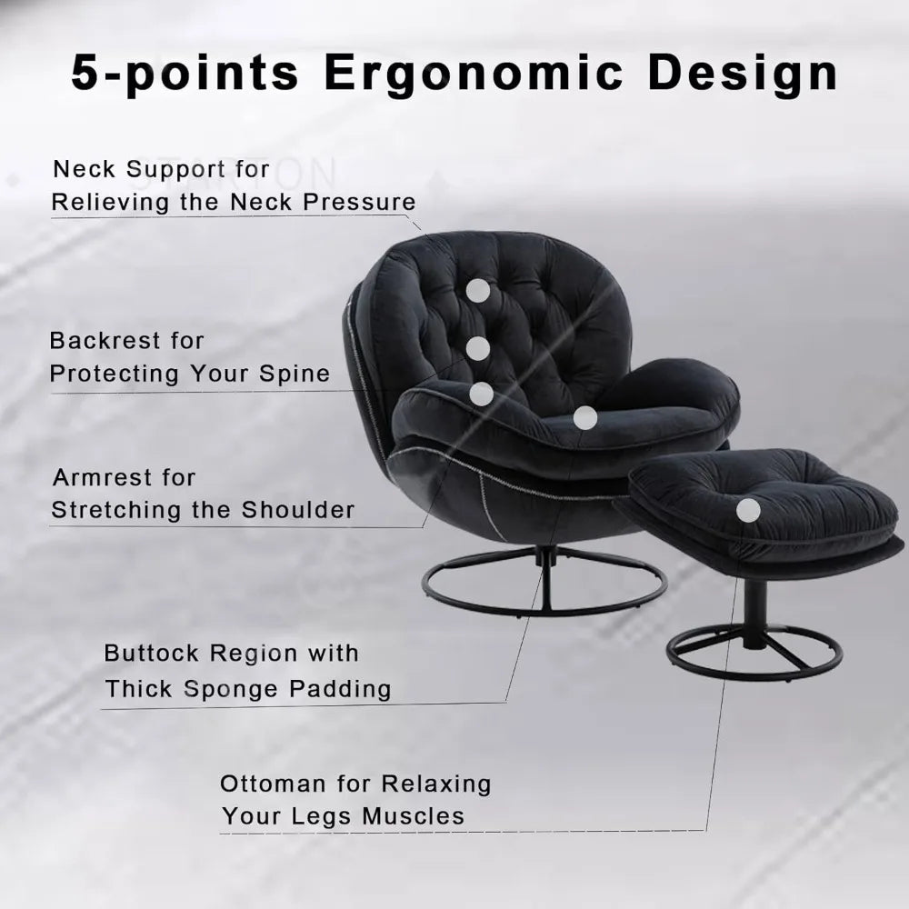 new Velvet Swivel Accent Chair with Ottoman Set, Modern Lounge Chair with Footrest, Comfy Armchair with 360 Degree Swivel