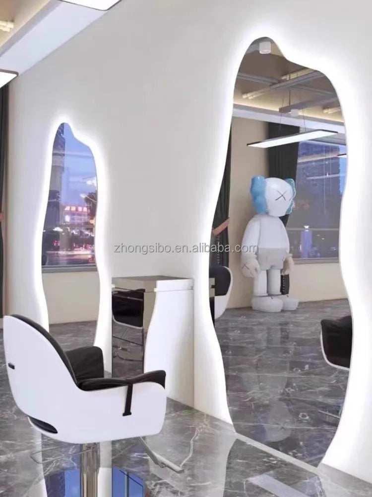High-end Luxury LED Hairdressing Mirror Hanging Mirror Glass One Side Can Be Customized Size For Barber Shop