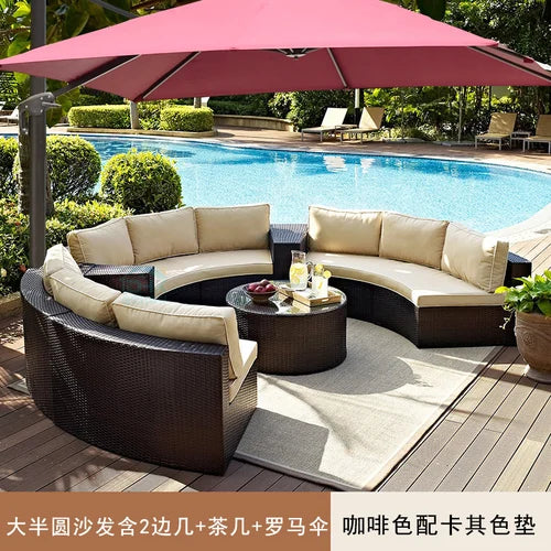 Outdoor circular rattan sofa chair, courtyard, outdoor rattan woven garden sofa combination