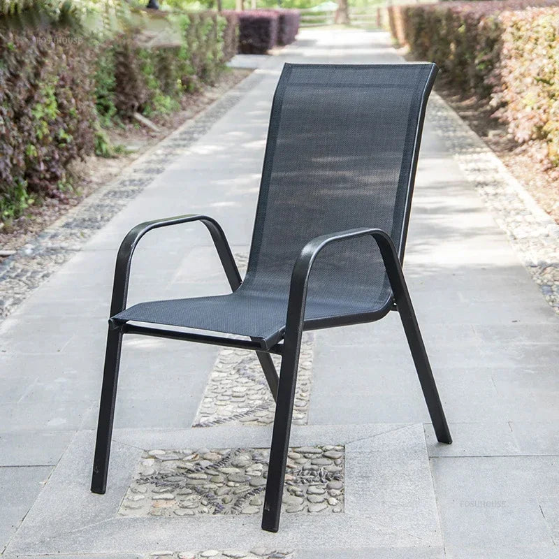 Outdoor Beach Chairs Outdoor Courtyard Balcony Waterproof and Sunscreen Iron Chair Outdoor Furniture Home Leisure Back Armchairs