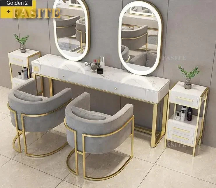 Barber shop mirror table, net red beauty salon, hair ironing and dyeing belt lamp, mirror hair salon, fashion style, double-side