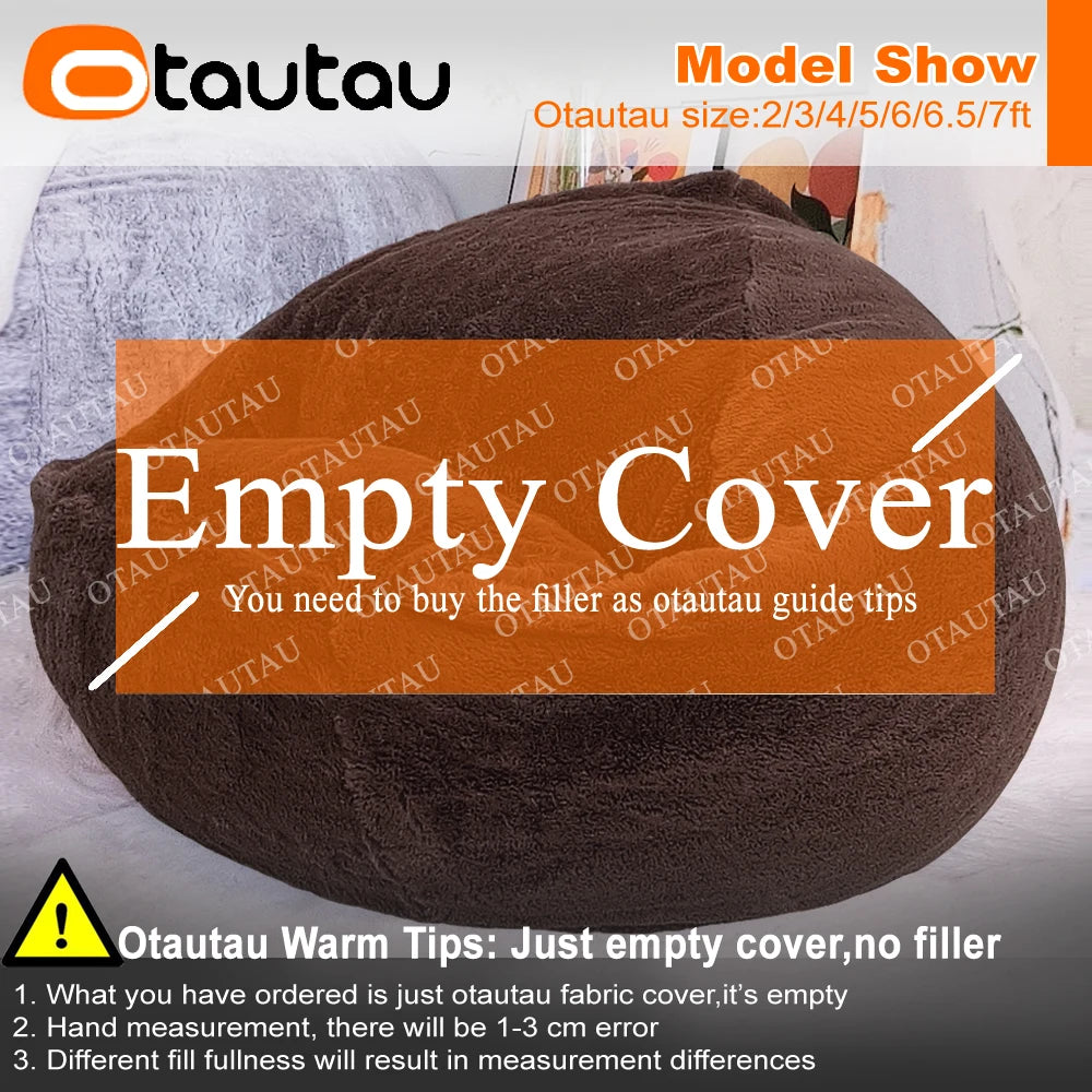 OTAUTAU Fluffy Faux Bunnyf Fur Bean Bag Cover Corner Pouf Cover DD003【No Filler Inside! You Need To Buy Filler By Yourself !】