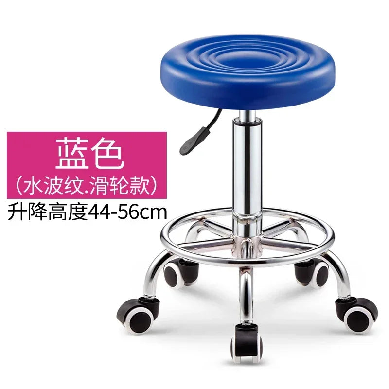 Black PU Leather Rolling Stool Round Swivel Stool with Wheels Height-Adjustable Seat for Salon Tattoo or Office Use