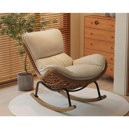 Woven Rattan Rocking Chair with Metal & Wood Base Stylish & Comfortable Seating for Living Room & Balcony Decor