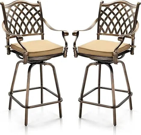 Outdoor Swivel Bar Stools Set of 2, Cast Aluminum All-Weather Patio Bar Height Chairs, Patio Bar Dining Chairs Outdoor Swivel P