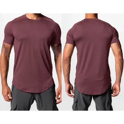 Men Summer Running Shirt Casual Solid Color Round Neck Quick-Drying Short Sleeve Athletic Tops for Streetwear