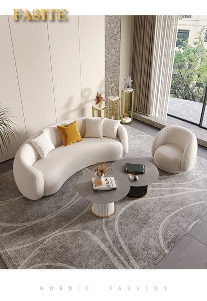 Italian Floor Sofa Living Room Nordic Velvet Minimalist Wooden Lounge Couch Curved Office Fabric Meubels Woonkamer Home Decor