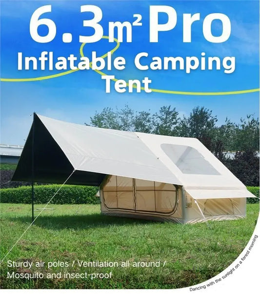 6.3+6 Square Meters Camping Tent with Canopy Electric Air Tent Camping Equipment Inflatable Tent Sun Protection Seaside Beach
