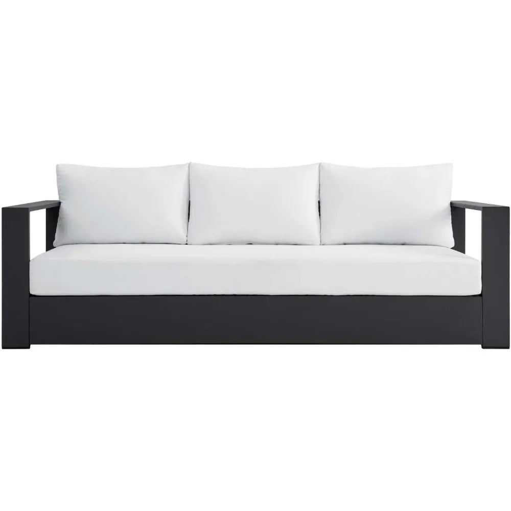 Gray White Aluminum Outdoor Patio Sofa, Modern All-Weather Garden Lounge Furniture for Terrace