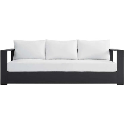 Gray White Aluminum Outdoor Patio Sofa, Modern All-Weather Garden Lounge Furniture for Terrace