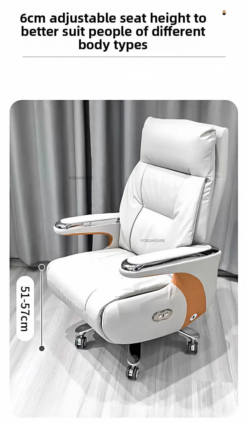 Electric Reclining Office Chairs Luxury Leather Executive Computer Armchair European Bedroom Furniture Home Ergonomic Desk Chair