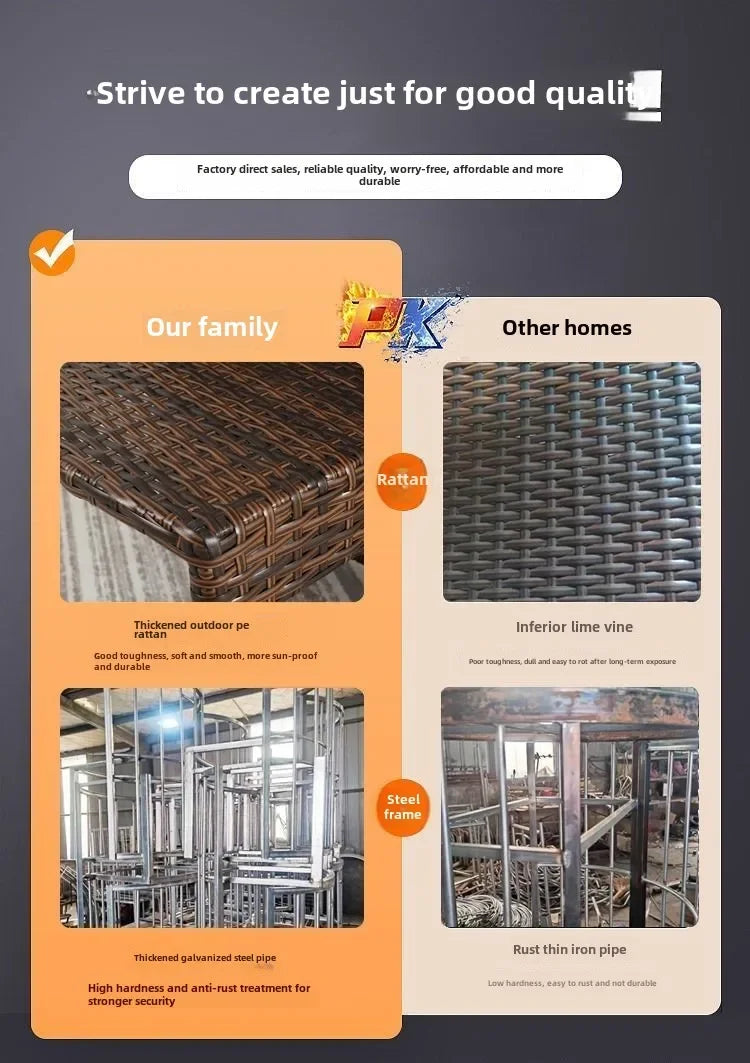 Balcony courtyard leisure table and chair combination rattan chair three piece set tea imitation rattan chair tea table