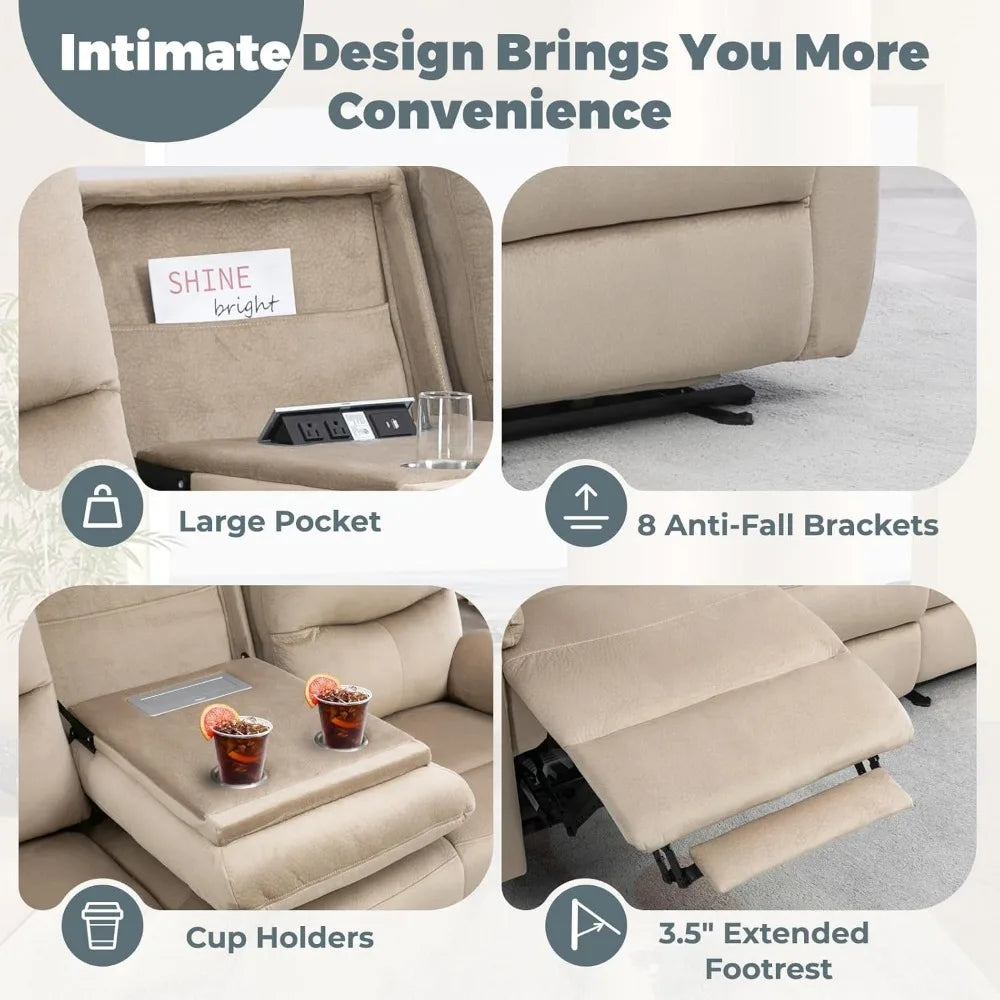 Power Reclining Sofa 3-Seater with Table, Cup Holder & Storage