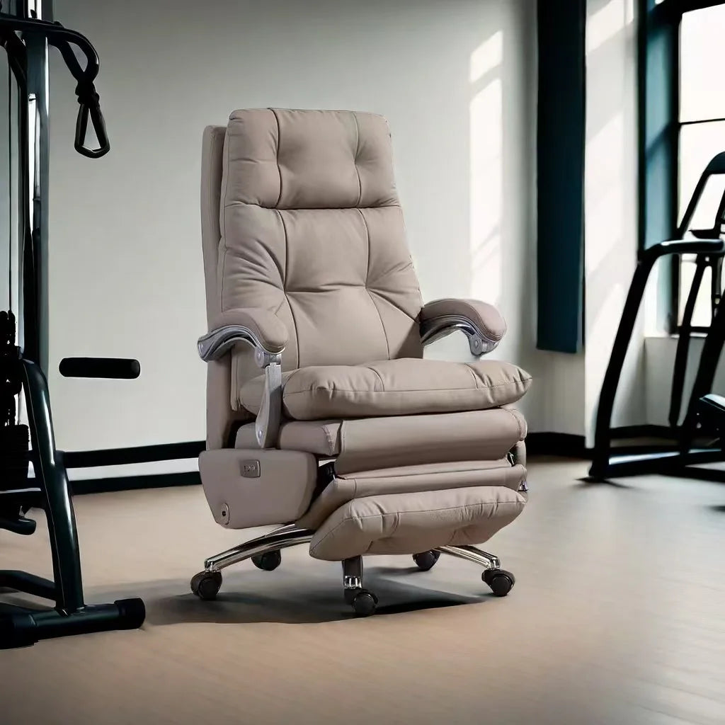 Ergonomic Leather Executive Office Chair Adjustable Armrests Stainless Steel Base Glide Seat Recline Meeting