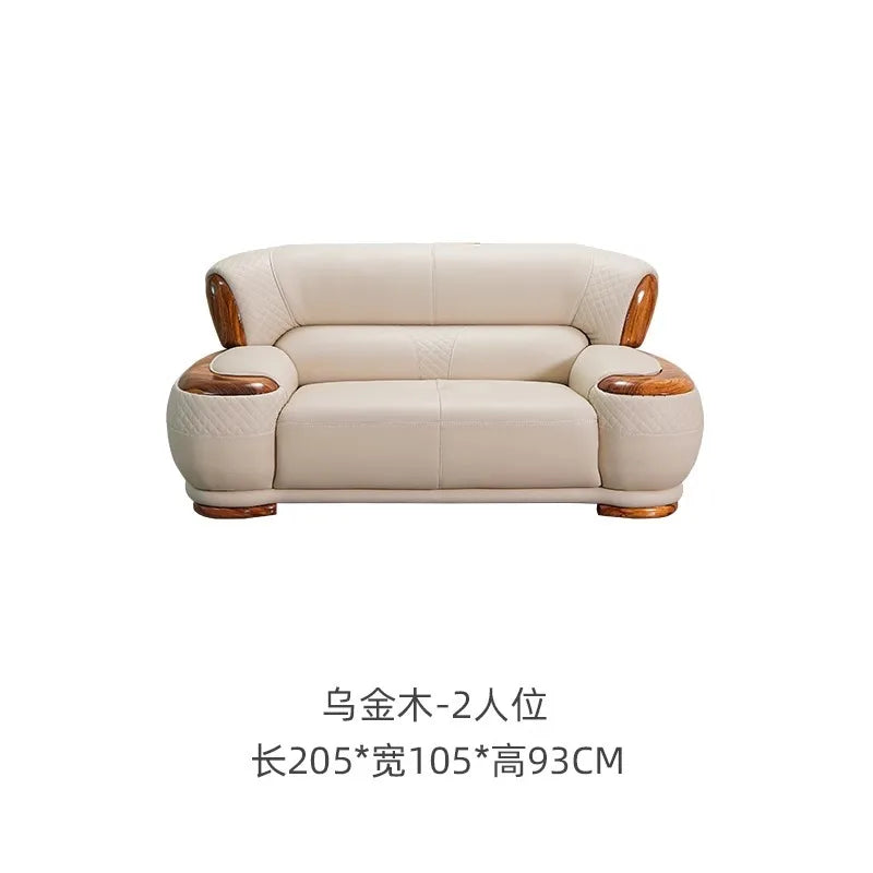 New Chinese Ebony Leather Sofa High-end Villa Large Flat Floor Living Room Leather Art Solid Wood Princess Corner 23 Combination