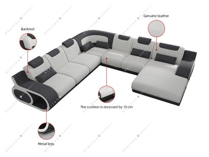 Living Room Luxury Corner Couches Furniture Set U Shape Cover Sectional Leather Sofa